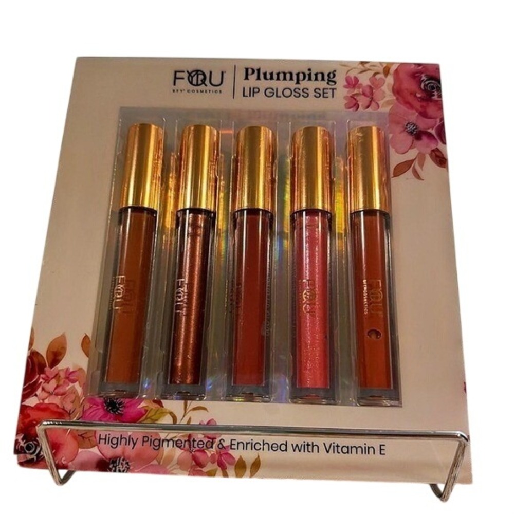 BFY Cosmetics FOU Plumping Lip Gloss Set 5 Piece Vegan Vitamin E - NEW
